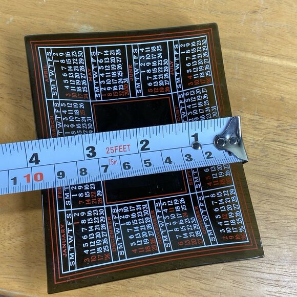 Vintage Mid-Century Modern Square Astray Trinket Tray 1960 Calendar Smokey Glass - Picture 4 of 4